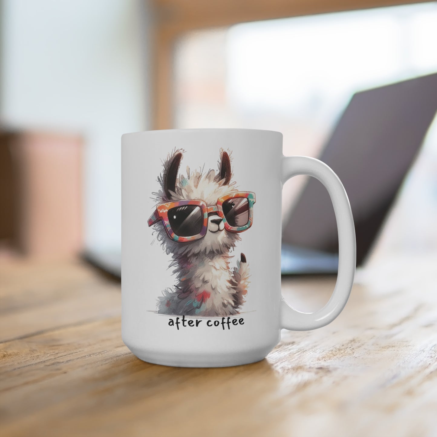 Llama "Before/After Coffee" Mug 15oz — Funny Animal Morning Cup