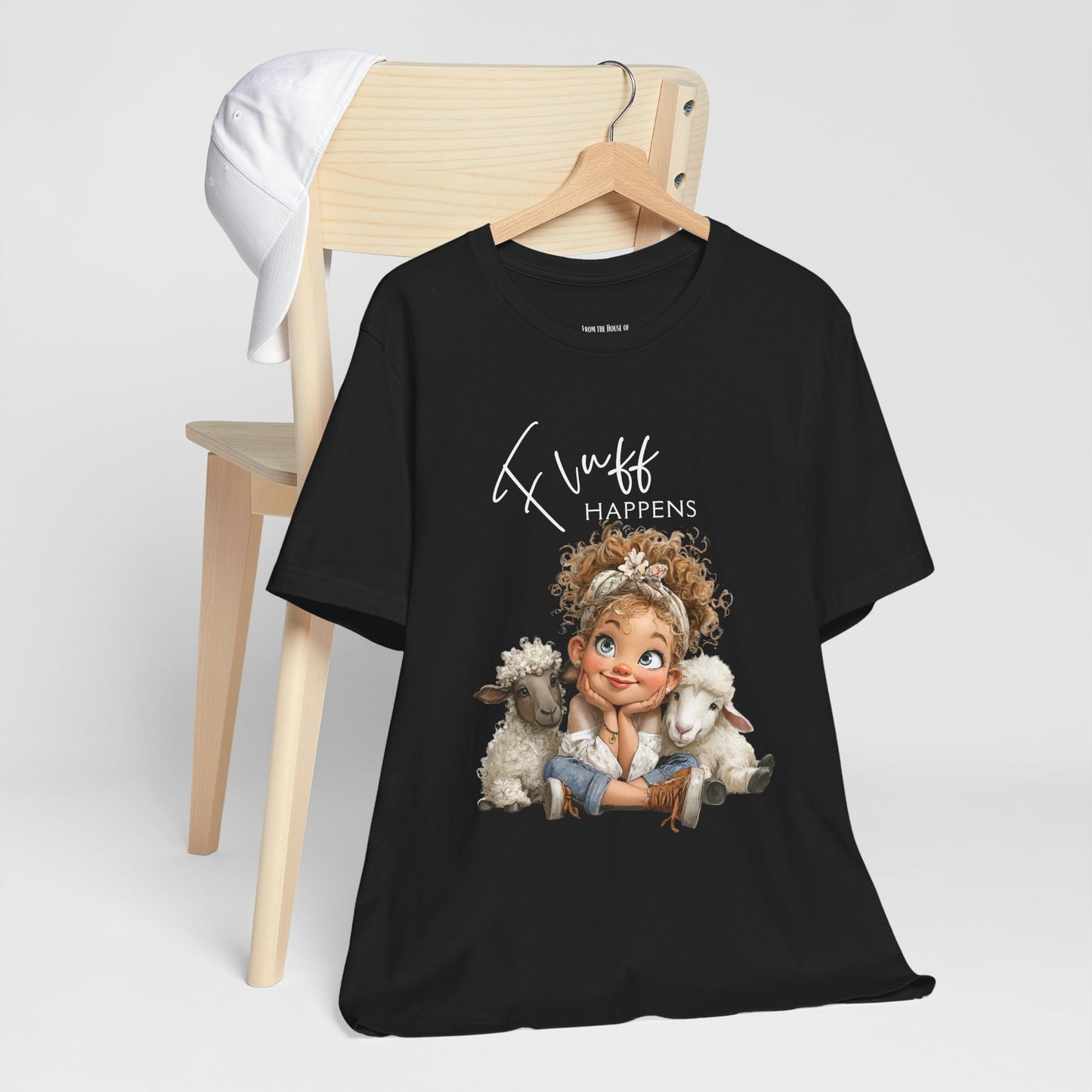 Sheep T-shirt - "Fluff Happens" Cute Girl with Lambs Graphic T-Shirt