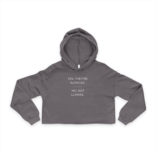 Cropped Hoodie — "Yes, They're Alpacas. No, Not Llamas." Cute Alpaca Graphic