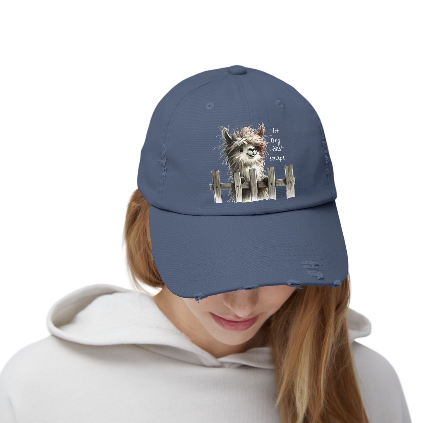 Alpaca Cap — "Not My First Escape" Distressed Casual Hat