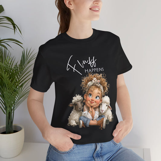 Sheep T-shirt - "Fluff Happens" Cute Girl with Lambs Graphic T-Shirt