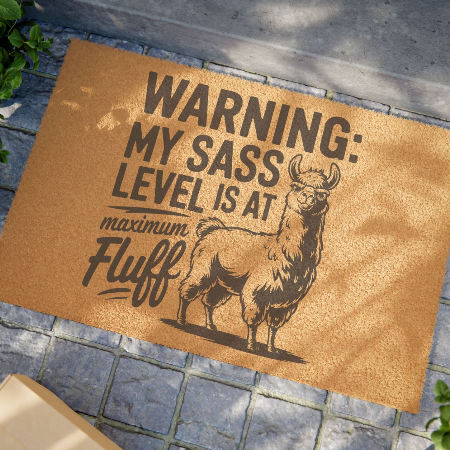 Llama Doormat - "Warning: My Sass Level Is At Maximum Fluff"