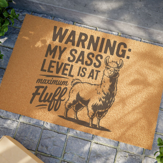 Llama Doormat - "Warning: My Sass Level Is At Maximum Fluff"