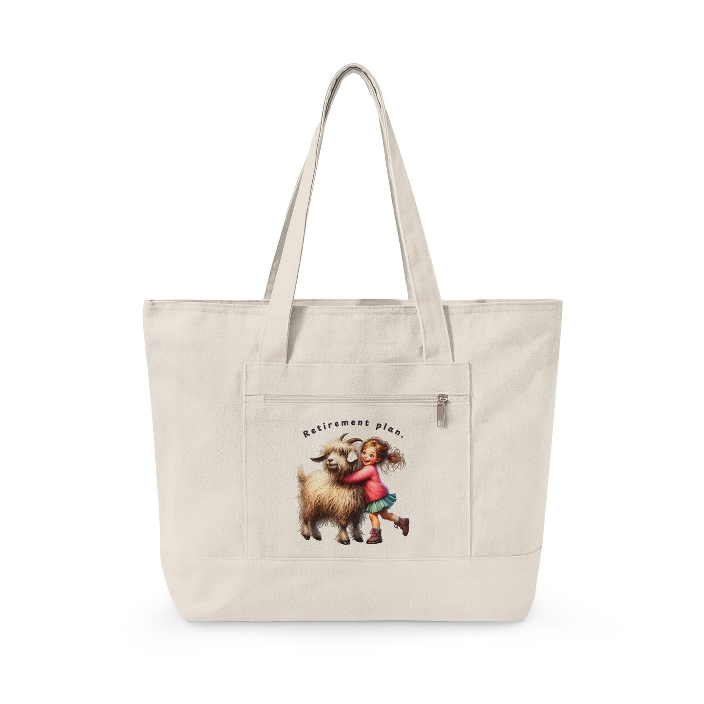 Canvas Tote Bag — Cute Girl Hugging Goat  "Best Friends Ever" Illustration