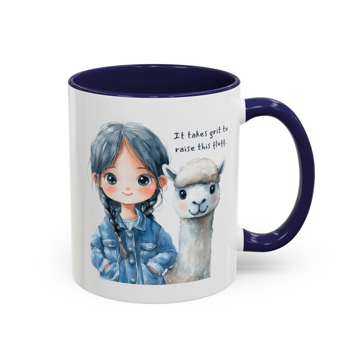"It takes grit to raise this fluff" Cute Girl & Alpaca Coffee Mug —  Ceramic Mug