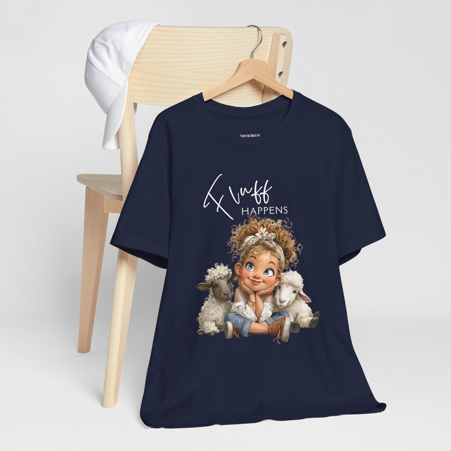 Sheep T-shirt - "Fluff Happens" Cute Girl with Lambs Graphic T-Shirt