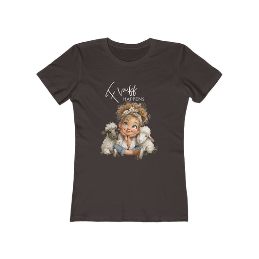 Women’s Graphic Tee “Fluff Happens” Cute Girl with Sheep