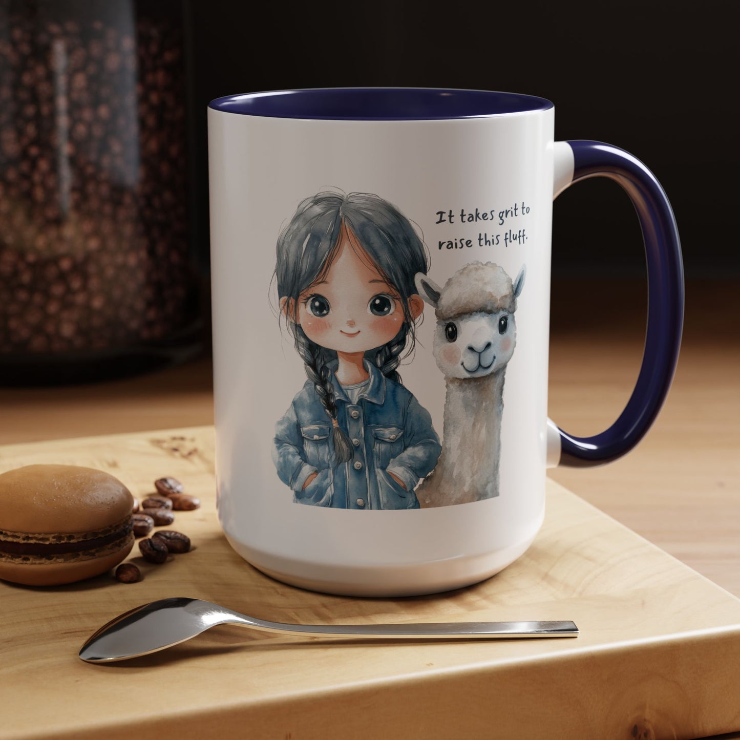 "It takes grit to raise this fluff" Cute Girl & Alpaca Coffee Mug —  Ceramic Mug