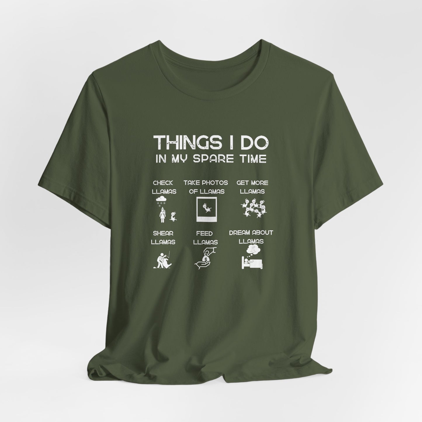 Llama Lover T‑Shirt — "Things I Do in My Spare Time" Funny Llama Activities Tee