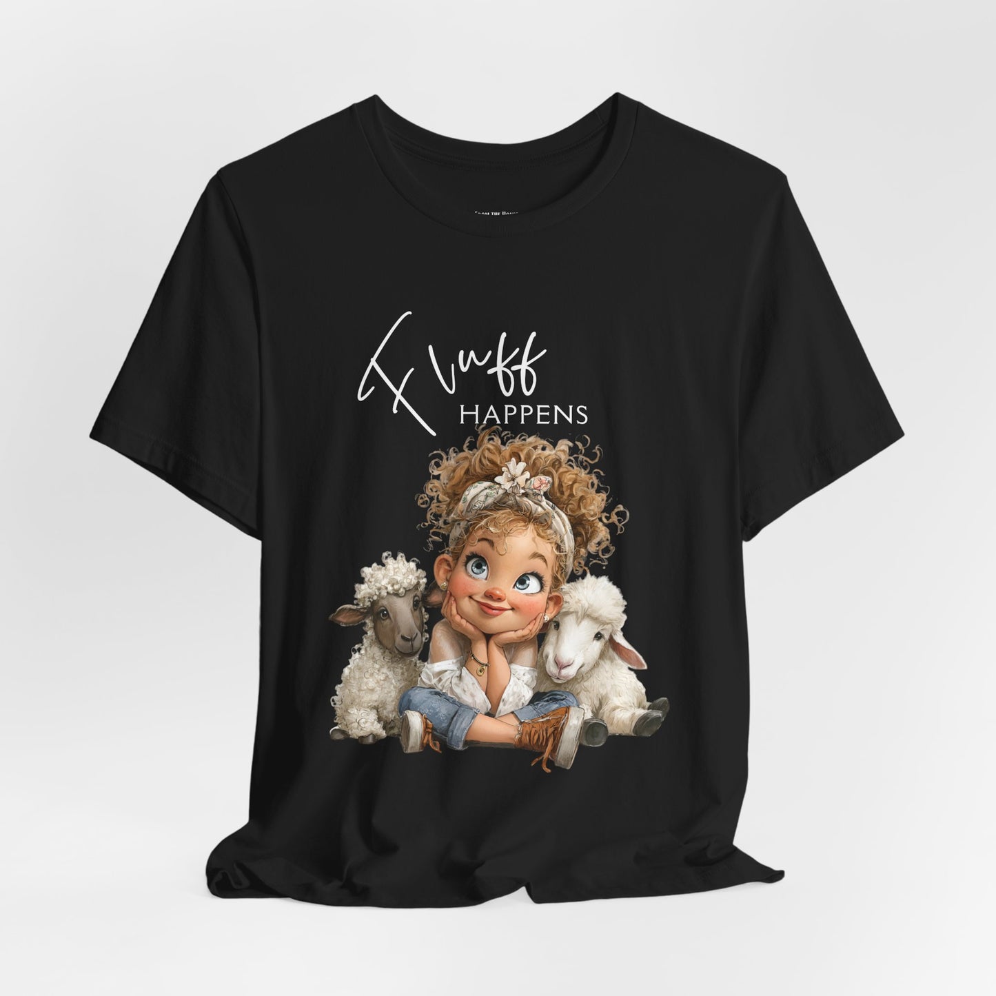 Sheep T-shirt - "Fluff Happens" Cute Girl with Lambs Graphic T-Shirt