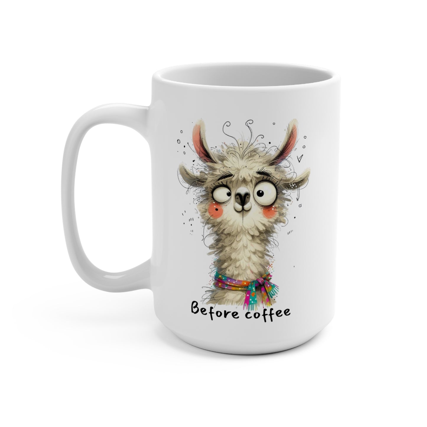 Llama "Before/After Coffee" Mug 15oz —  Funny Animal Morning Cup