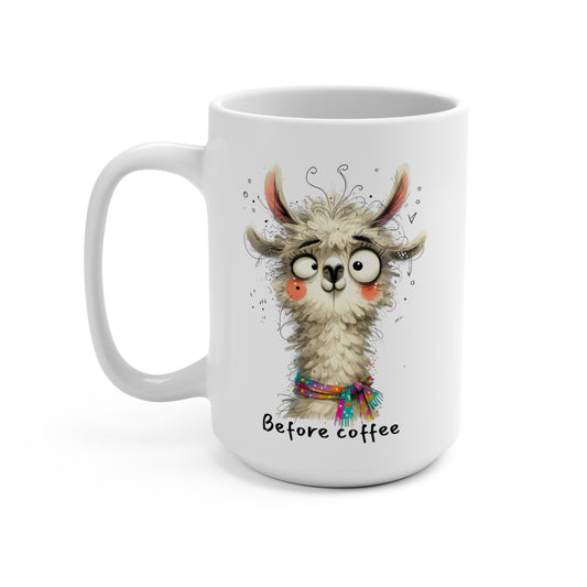 Llama "Before/After Coffee" Mug 15oz —  Funny Animal Morning Cup