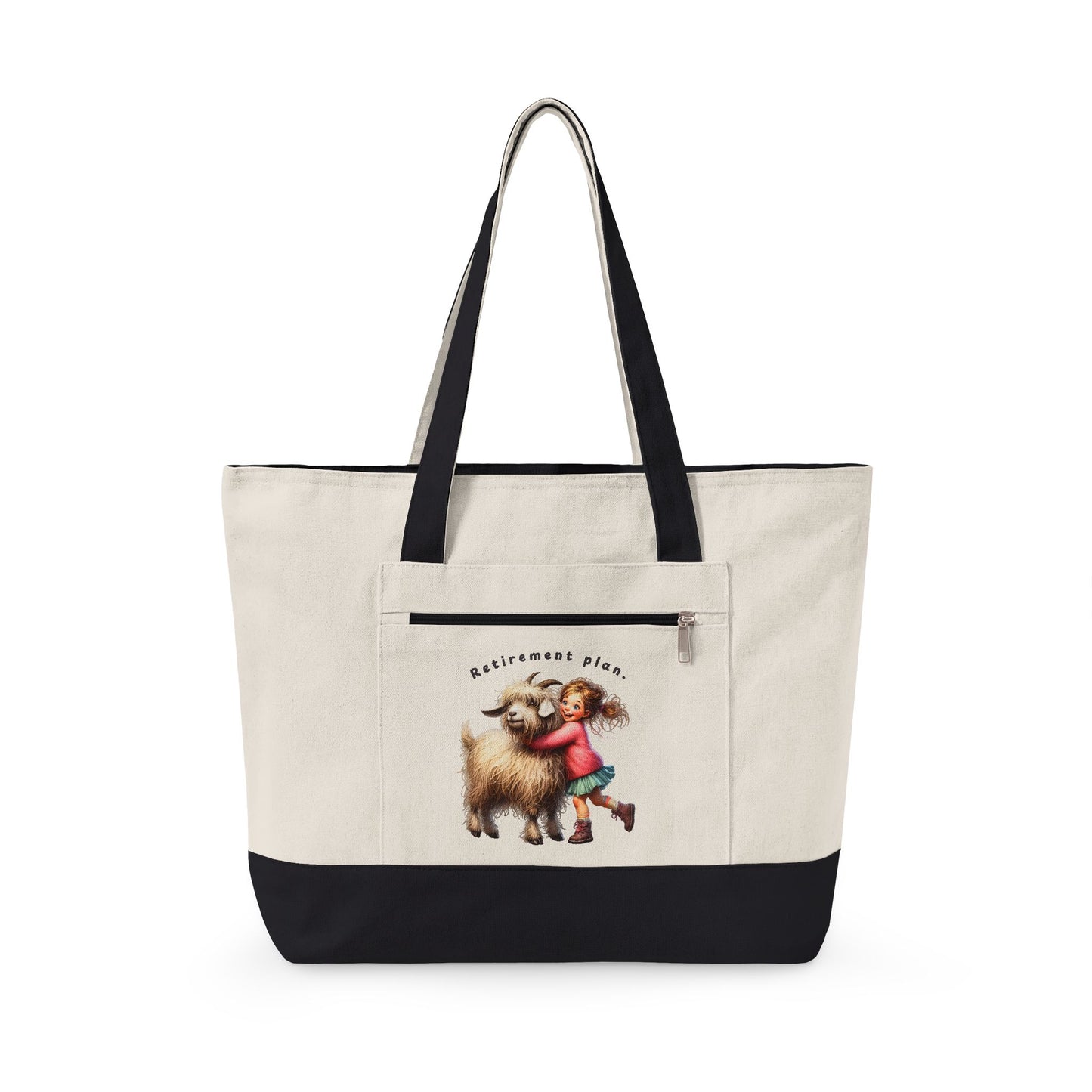 Canvas Tote Bag — Cute Girl Hugging Goat  "Best Friends Ever" Illustration