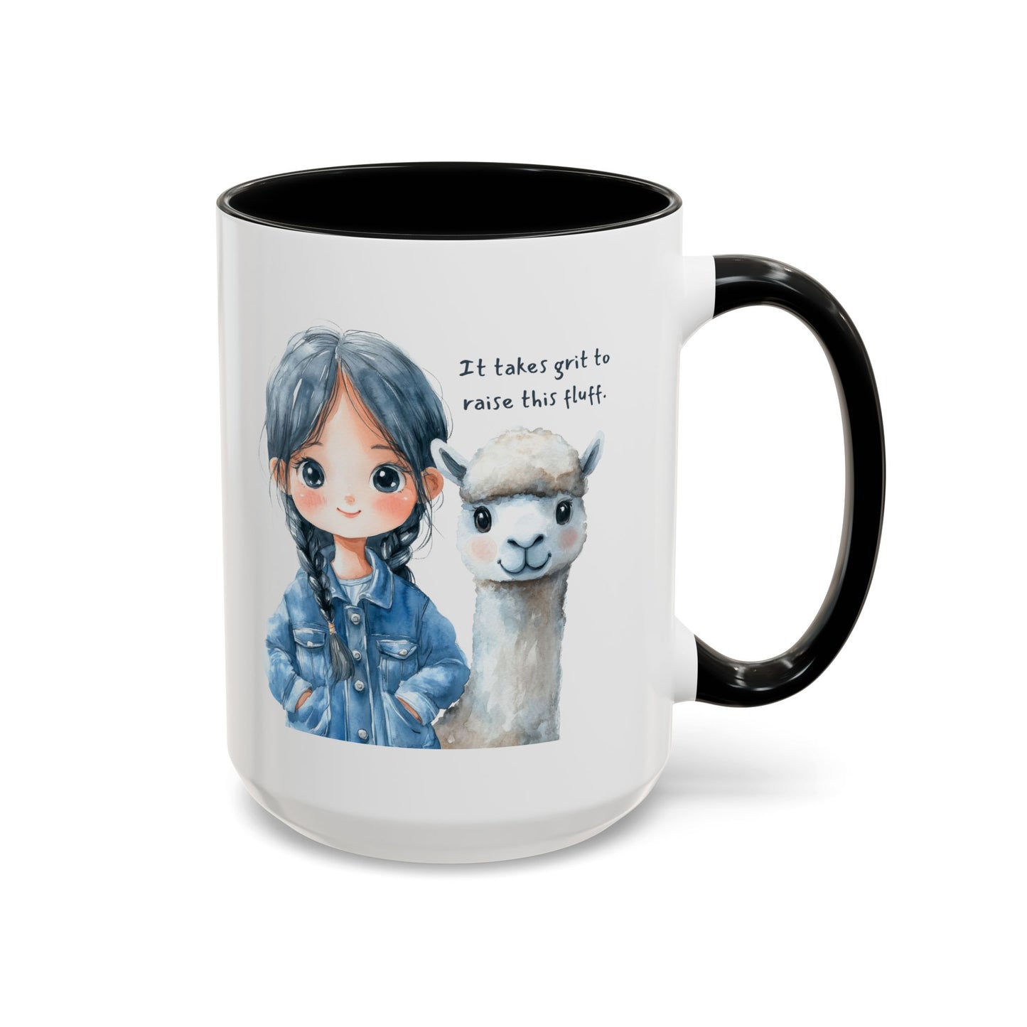 "It takes grit to raise this fluff" Cute Girl & Alpaca Coffee Mug —  Ceramic Mug