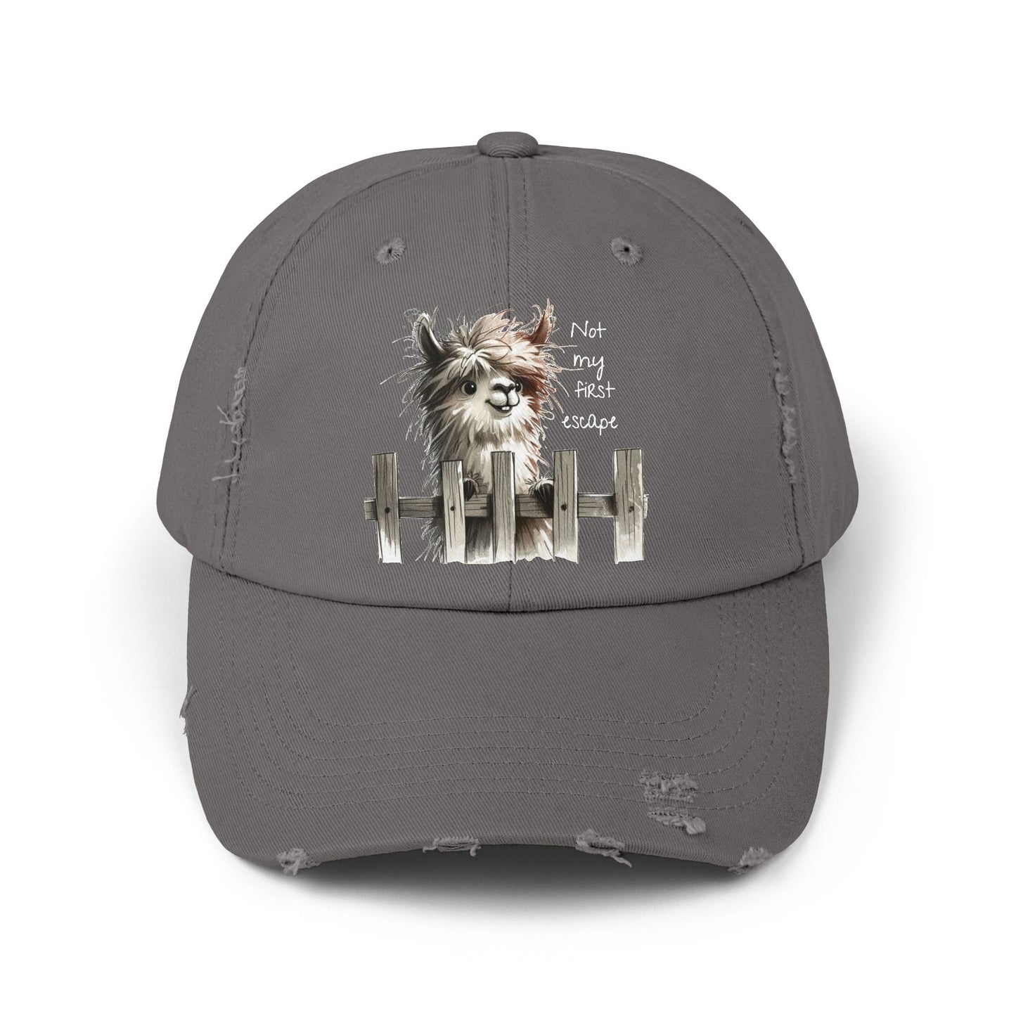 Alpaca Cap — "Not My First Escape" Distressed Casual Hat