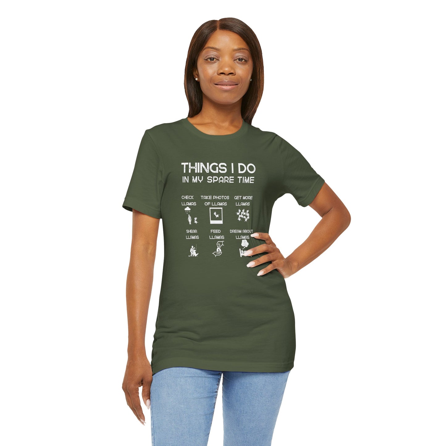 Llama Lover T‑Shirt — "Things I Do in My Spare Time" Funny Llama Activities Tee