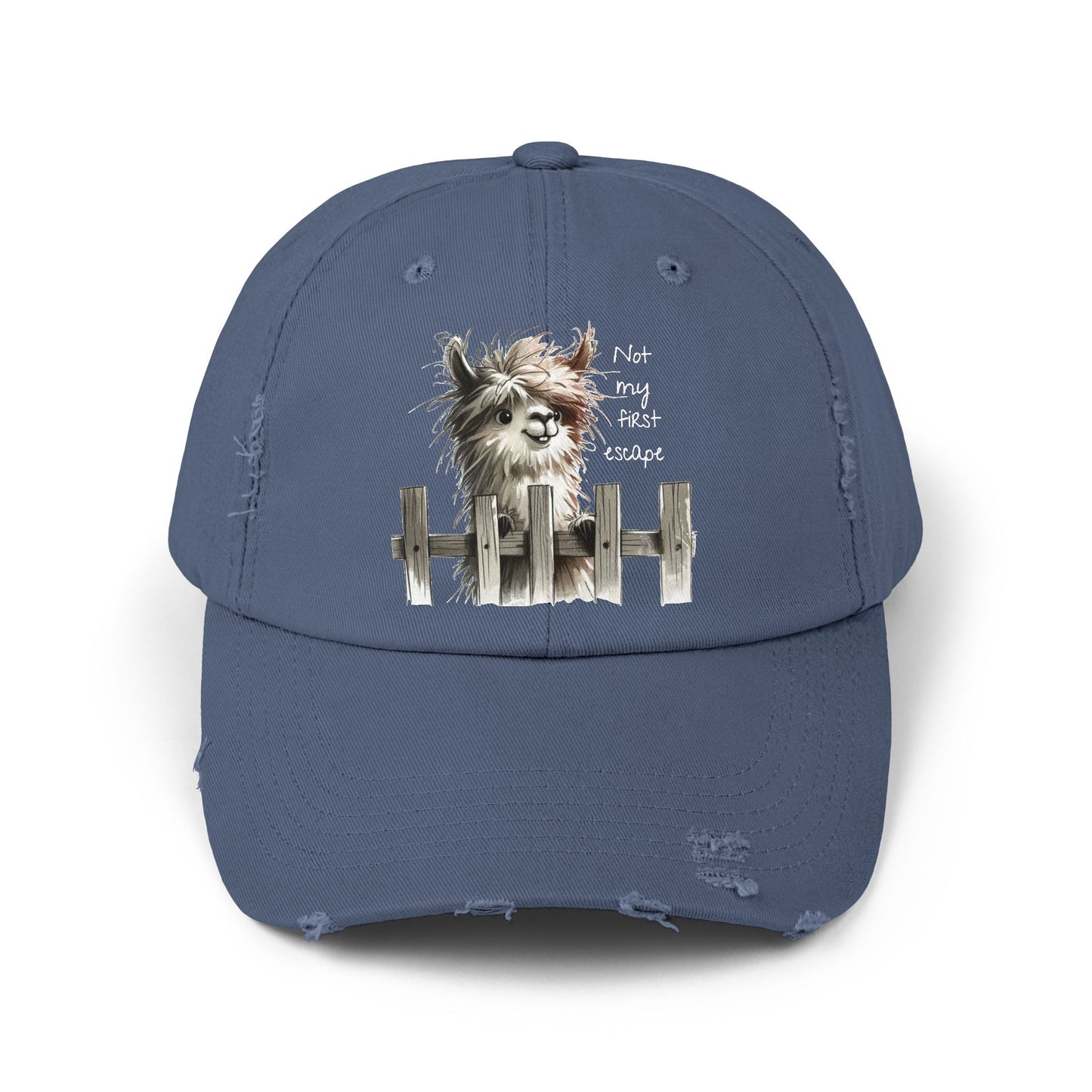 Alpaca Cap — "Not My First Escape" Distressed Casual Hat