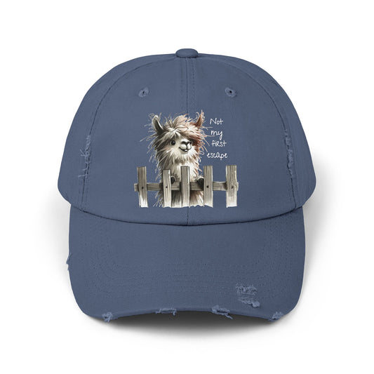 Alpaca Cap — "Not My First Escape" Distressed Casual Hat