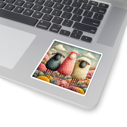 Whimsical Trio Sheep Sticker — Cute Pastel Kiss-Cut Sticker for Laptops & Journals